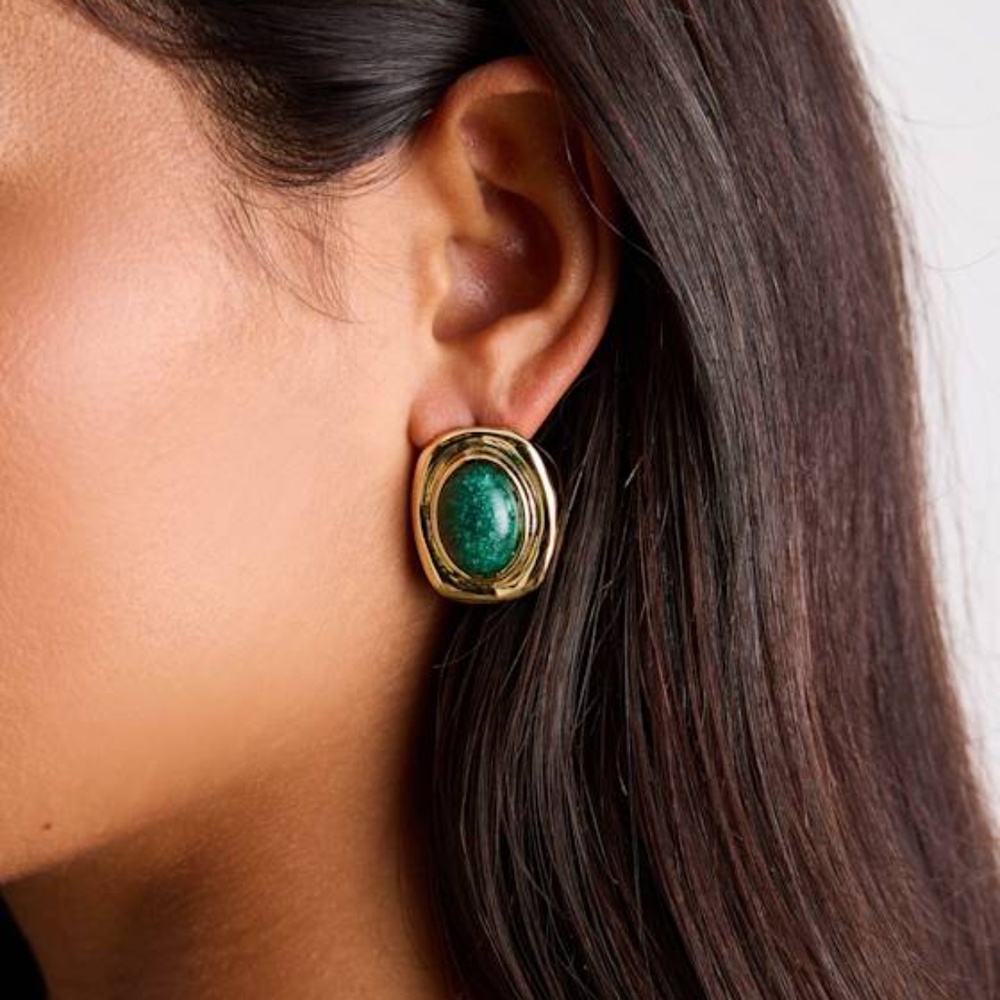 Lulus Sinclair Green And Gold Statement Earrings - Size One Size